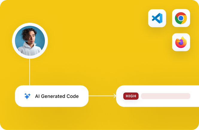 AI and Agent Actions Security Context — AI Generated Code flagged HIGH alongside browser and IDE tool icons